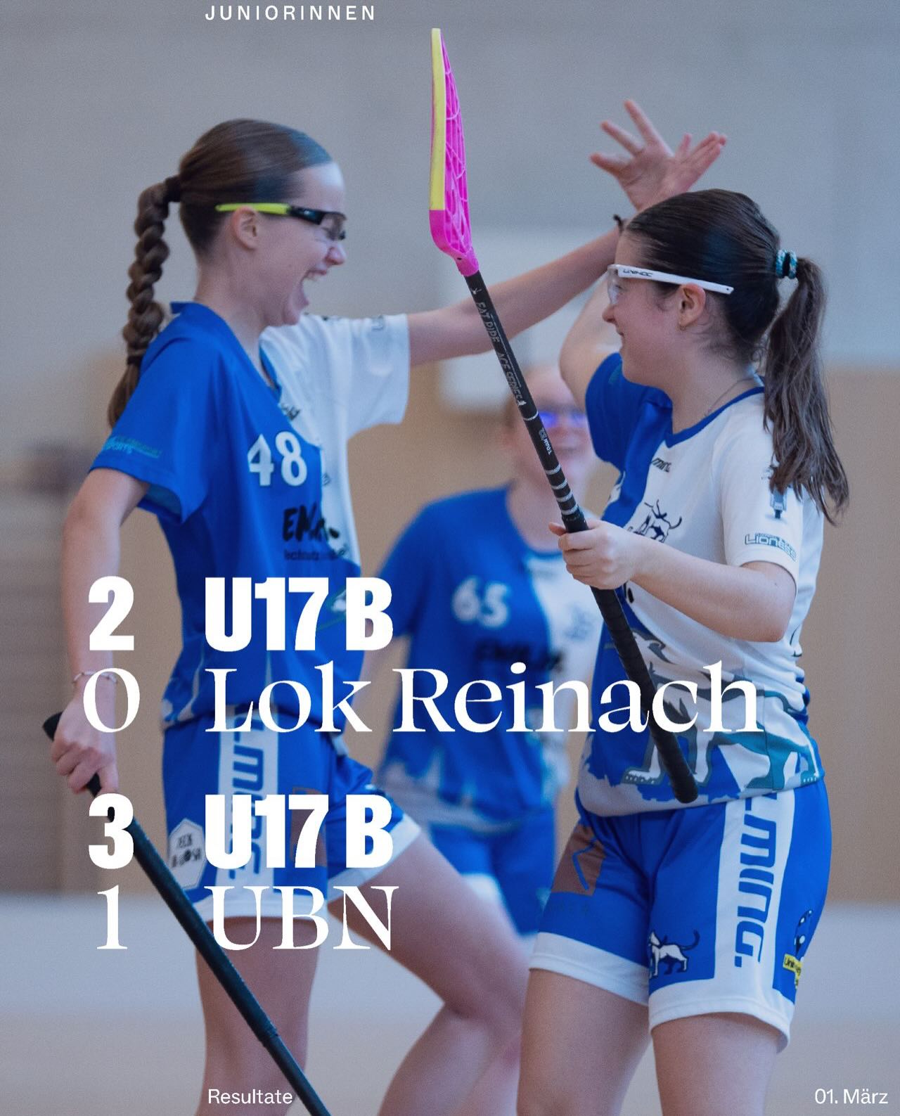 RESULTATFLASH JUNIORINNEN 🦁
🔵⚪️
U17b:
✅ vs. @uhc_lok_reinach 
✅ vs. @unihockey_basi_nueri 
🔵⚪️
U21b:
🟰 vs. @redlionsfrauenfeld 
❌ vs. @unihockey_basi_nueri 
🔵⚪️
#lioness #swissunihockey #zurich #juniorinnen #resultatflash