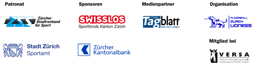 Sponsoren: Sportamt Stadt Zürich, Züricher Stadtverband für Sport, Swisslog, Tagblatt der Stadt Zürich, VERSA